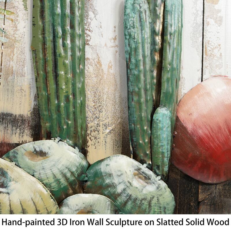 Cacti Metallic Handed Painted Rugged Wooden Blocks Wall Art