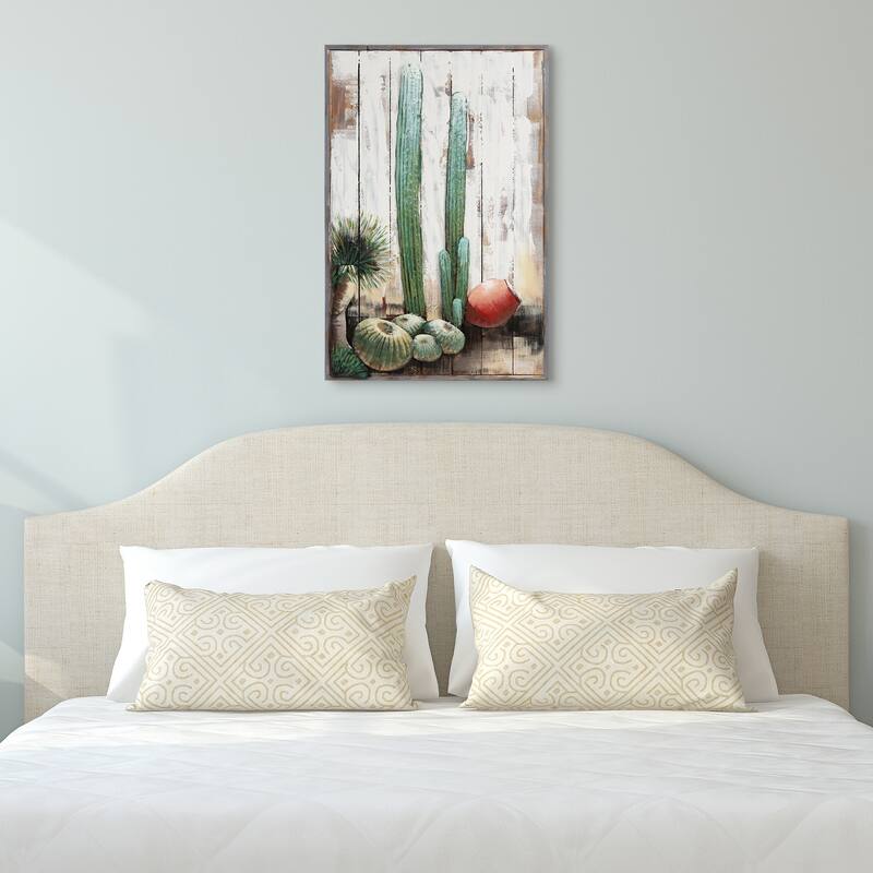 Cacti Metallic Handed Painted Rugged Wooden Blocks Wall Art