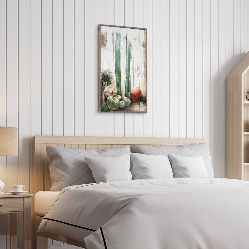 Cacti Metallic Handed Painted Rugged Wooden Blocks Wall Art