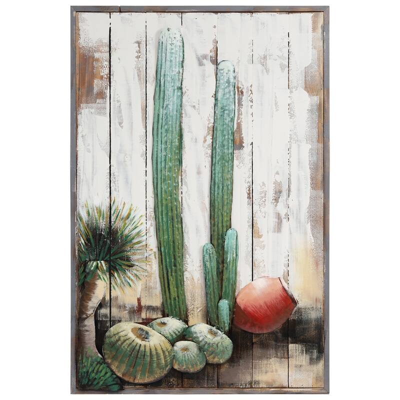Cacti Metallic Handed Painted Rugged Wooden Blocks Wall Art