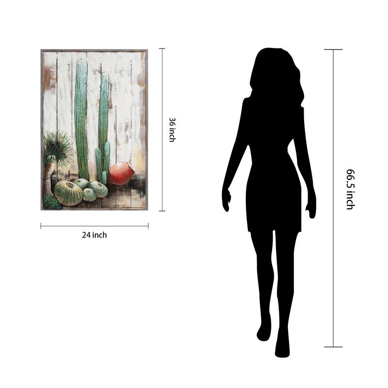 Cacti Metallic Handed Painted Rugged Wooden Blocks Wall Art