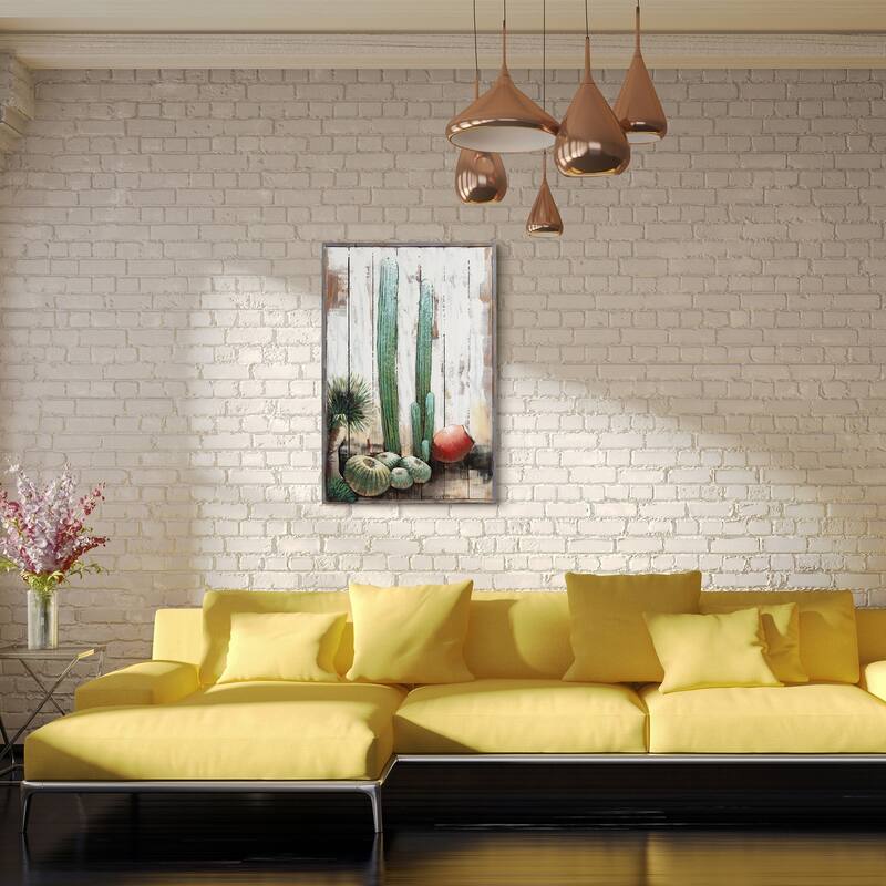 Cacti Metallic Handed Painted Rugged Wooden Blocks Wall Art