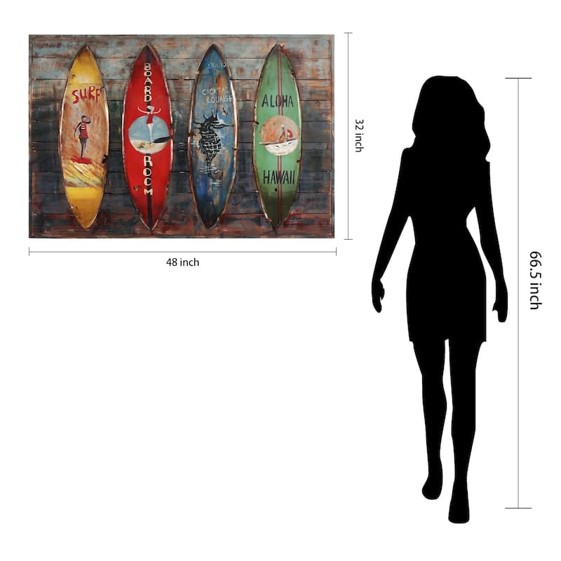 "Surfboards" Handed Painted Iron Wall sculpture on Wooden Wall Art