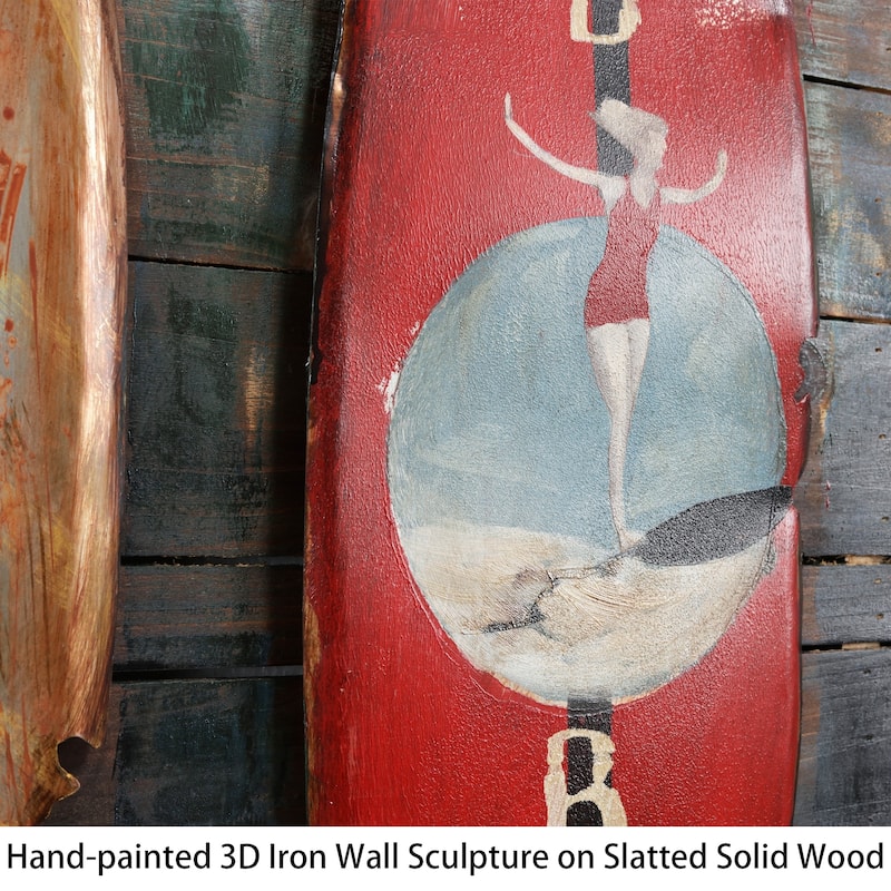 "Surfboards" Handed Painted Iron Wall sculpture on Wooden Wall Art