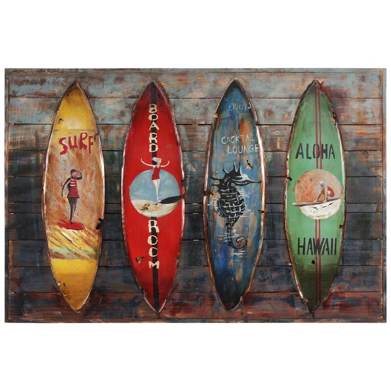 "Surfboards" Handed Painted Iron Wall sculpture on Wooden Wall Art