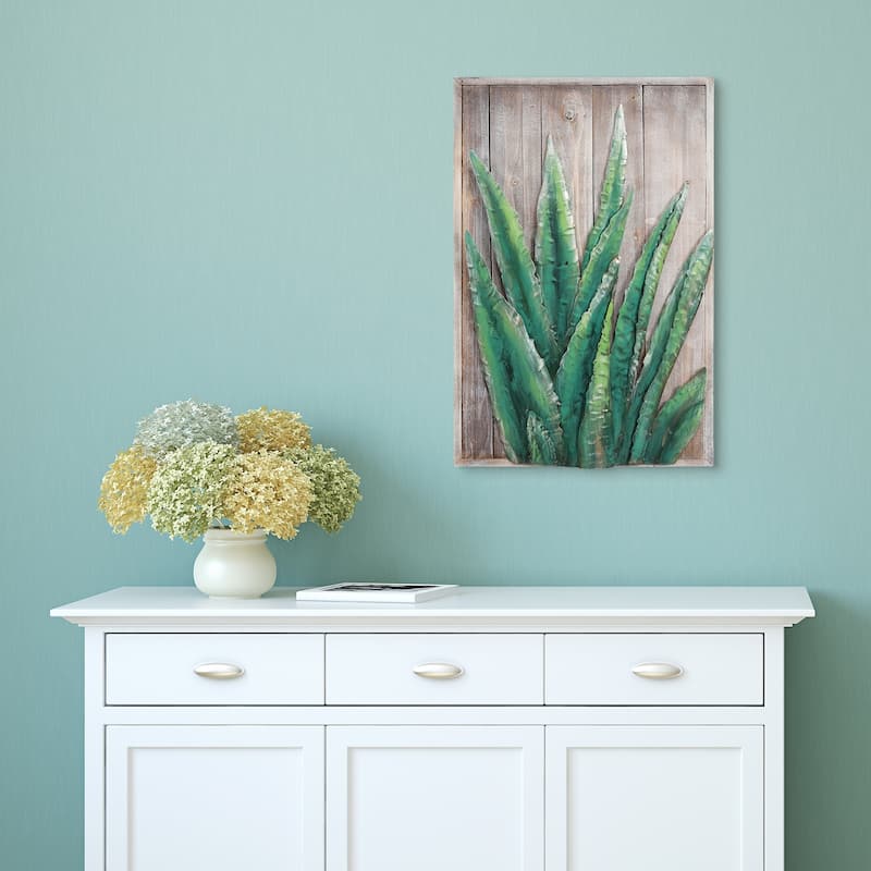 Succulent Metallic Handed Painted Rugged Wooden Blocks Wall Art