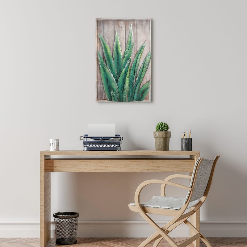 Succulent Metallic Handed Painted Rugged Wooden Blocks Wall Art