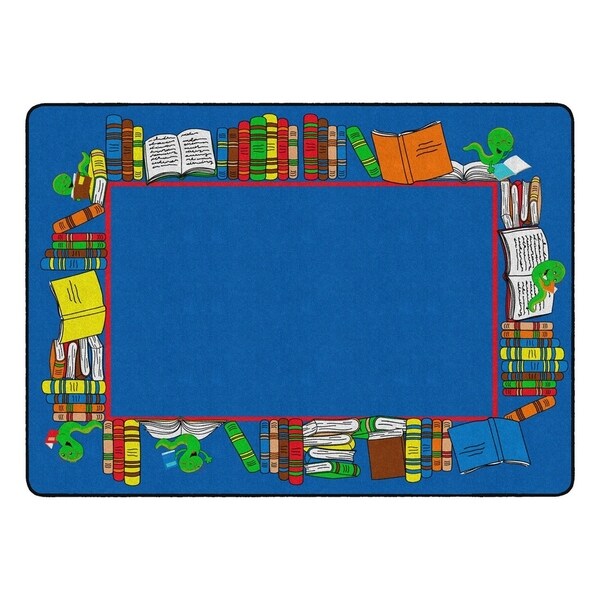 Flagship Carpet Kids Nylon Book Worm Border Classroom Seating Rug - 6' x 8'4" - 6' x 8'4"