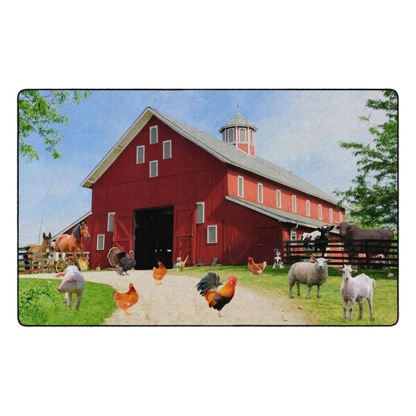 Flagship Carpet Kids Nylon Barn Animals Classroom Seating Rug - 7'6" x 12' - 7'6" x 12'