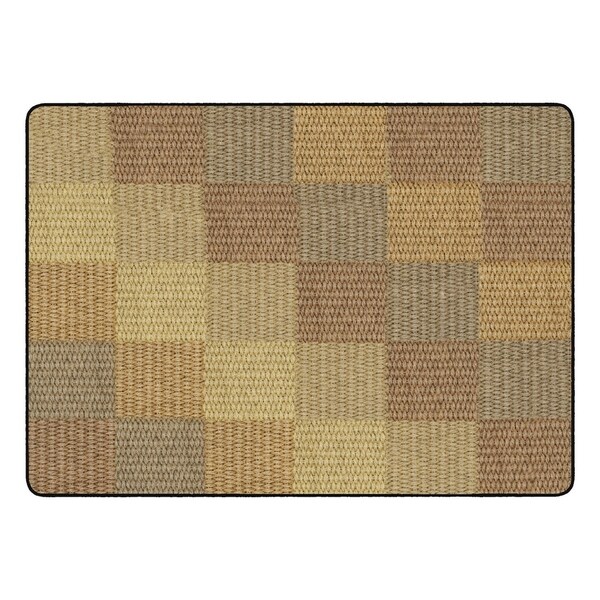 Flagship Carpet Kids Nylon Cozy Basketweave Blocks Classroom Seating Rug, Natural - 6' x 8'4" - 6' x 8'4"