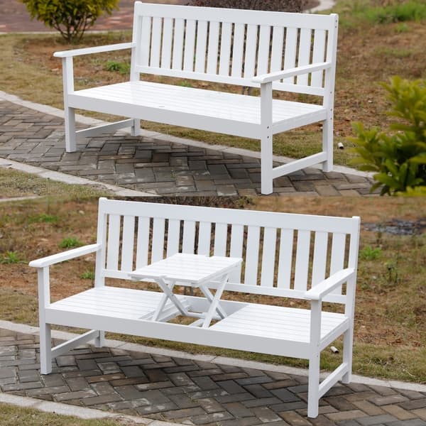 Wooden Patio Garden Park Outdoor Bench Middle Pop Up Foldable Table On 27479171 Wooden Patio Garden Park Outdoor Bench