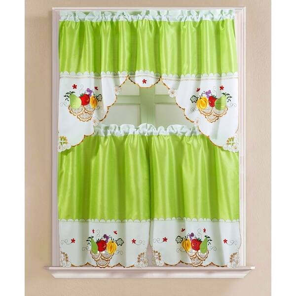 Shop Porch Den Eastview Faux Silk 3 Piece Kitchen Curtain Set