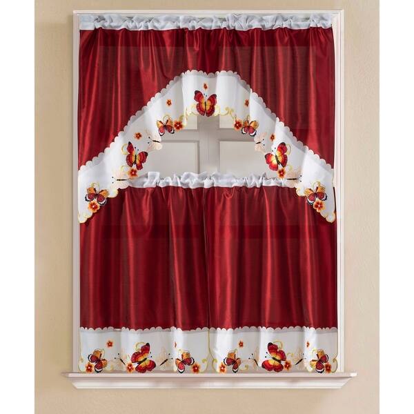 Shop Porch Den Eastview Faux Silk 3 Piece Kitchen Curtain Set