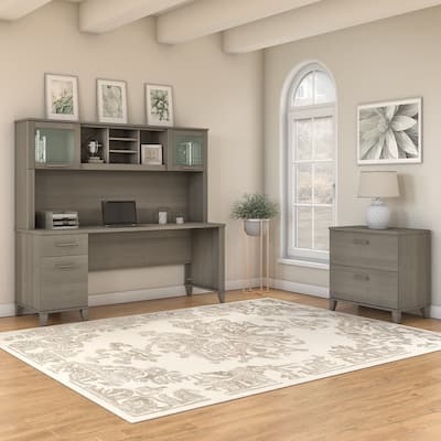 Somerset 72W Office Desk with Hutch and Lateral File Cabinet in Gray