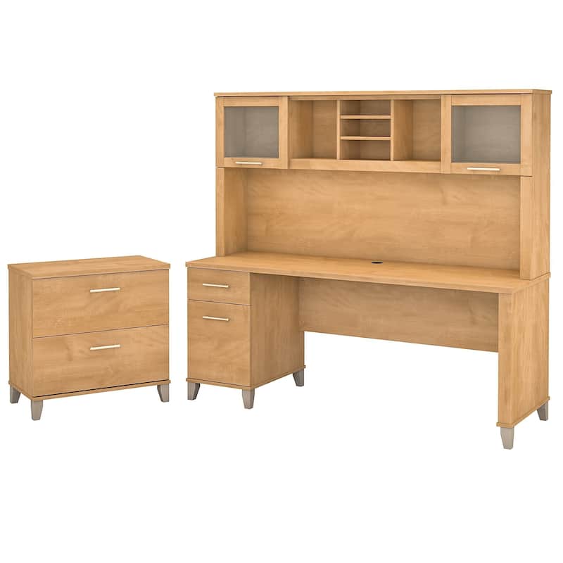 Somerset 72W Office Desk with Hutch and Lateral File Cabinet in Gray