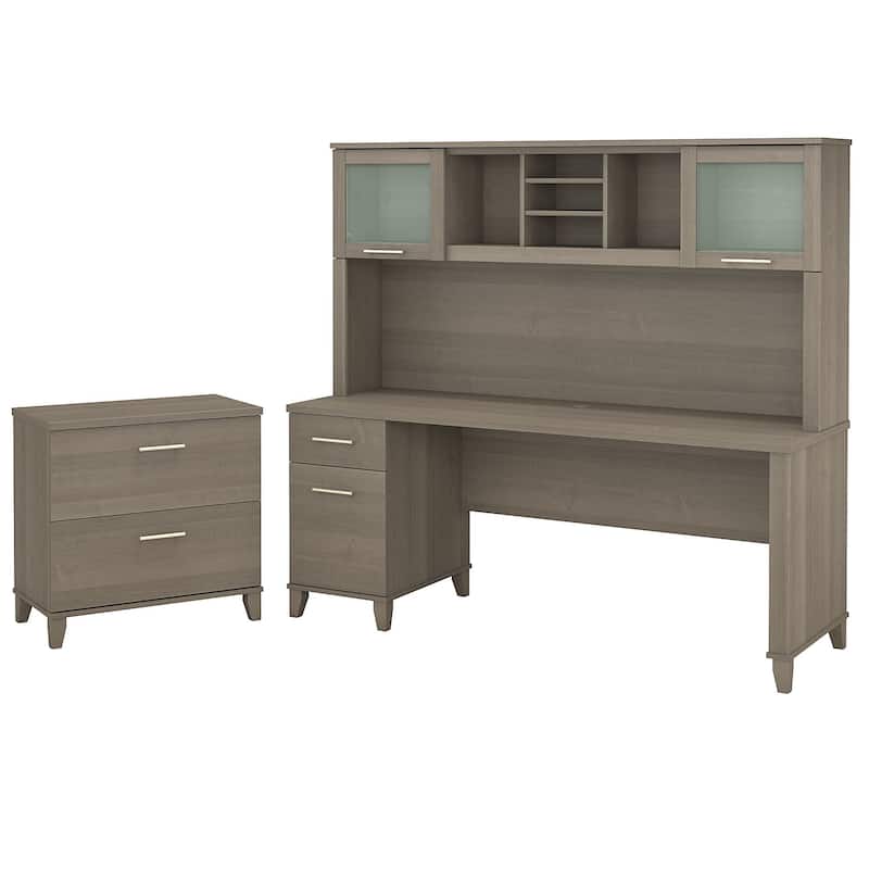 Somerset 72W Office Desk with Hutch and Lateral File Cabinet in Gray