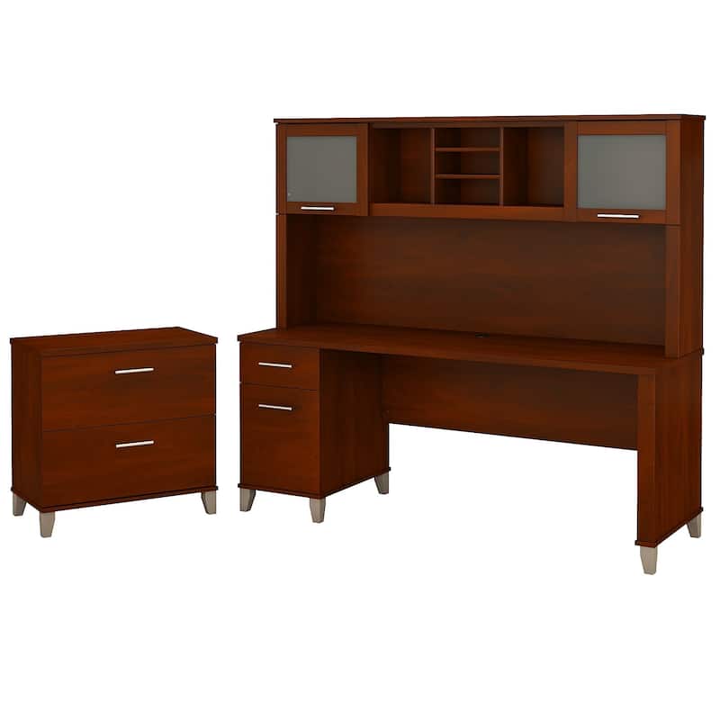 Somerset 72W Office Desk with Hutch and Lateral File Cabinet in Gray