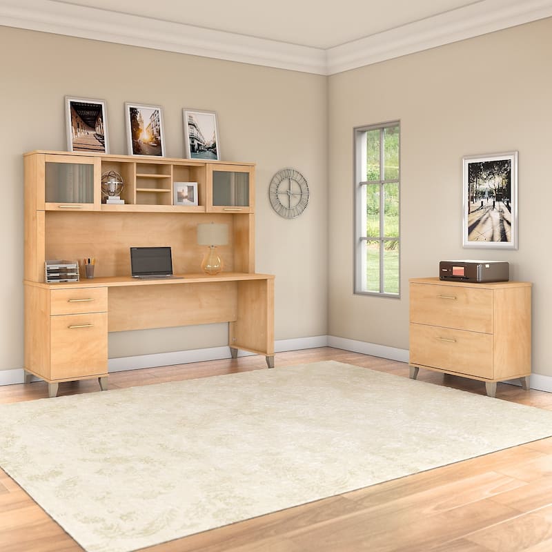Somerset 72W Office Desk with Hutch and Lateral File Cabinet in Gray