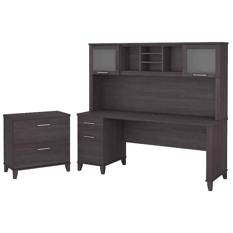 Somerset 72W Office Desk with Hutch and Lateral File Cabinet in Gray