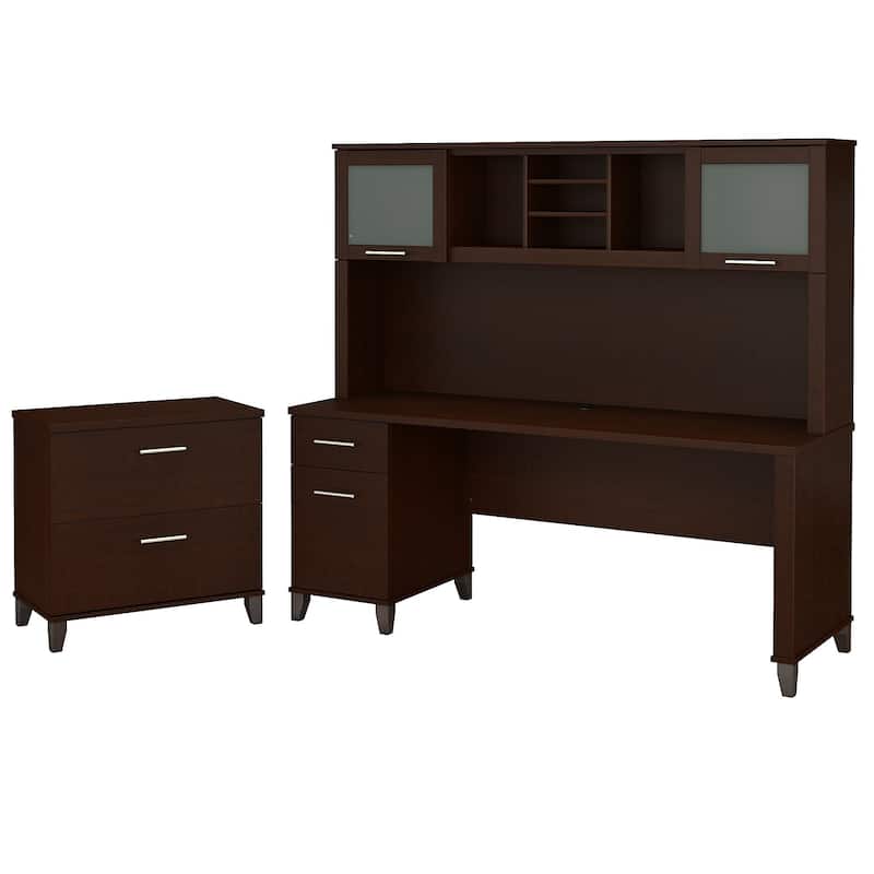 Somerset 72W Office Desk with Hutch and Lateral File Cabinet in Gray