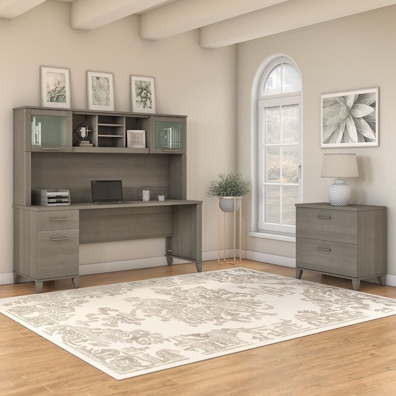 Somerset 72W Office Desk with Hutch and Lateral File Cabinet in Gray