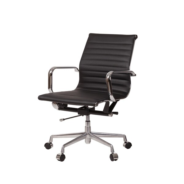 Mid-Century Modern Office Chair in Black Leather