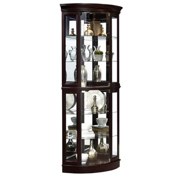 Dark Brown Finish Curved Five Shelf Corner Curio Cabinet On Sale Overstock 27480924