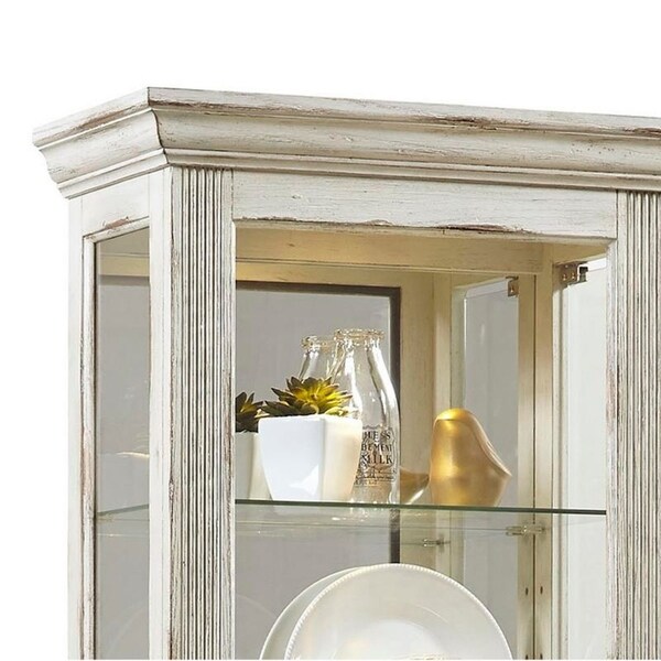Distressed Vintage White Finish Side Door Five Shelf Curio Cabinet