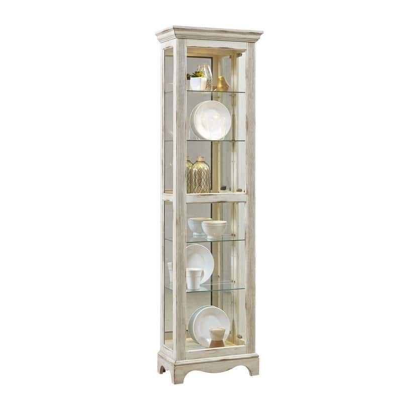 Distressed Vintage White Finish Side Door Five Shelf Curio Cabinet - 22.0 X 11.81 X 78.0