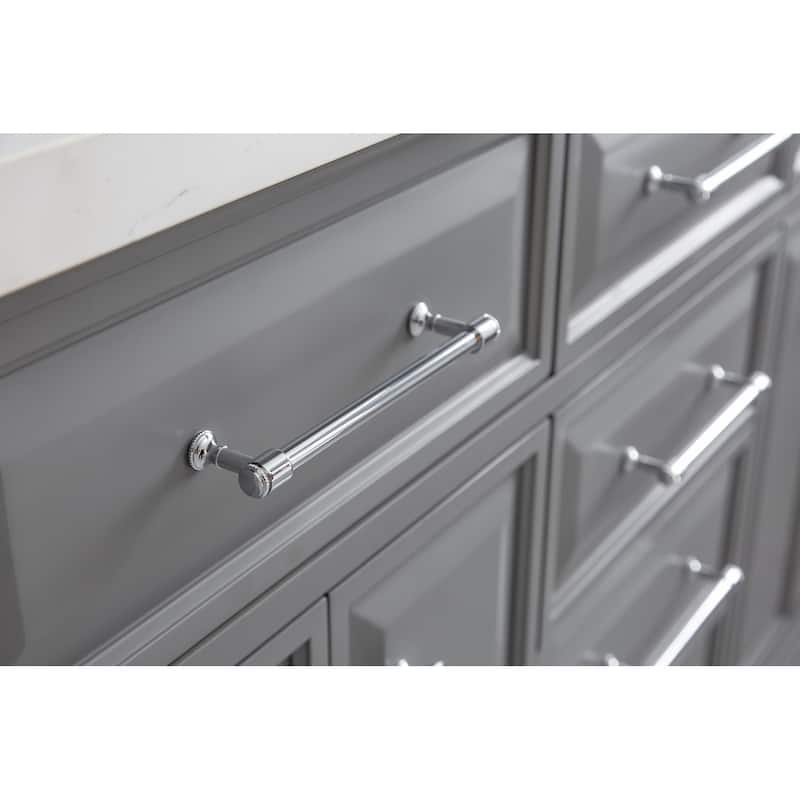 60" Palace Collection Quartz Carrara Cashmere Grey Bathroom Vanity Set With Hardware And F2-0012 Faucets, Mirror