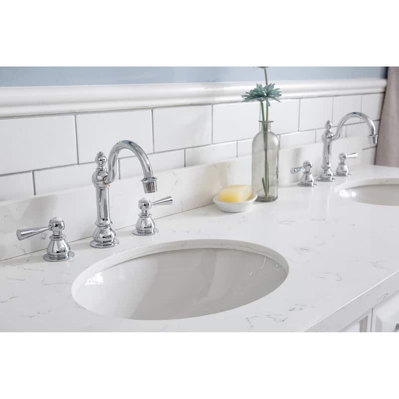 60" Palace Collection Quartz Carrara Cashmere Grey Bathroom Vanity Set With Hardware And F2-0012 Faucets, Mirror