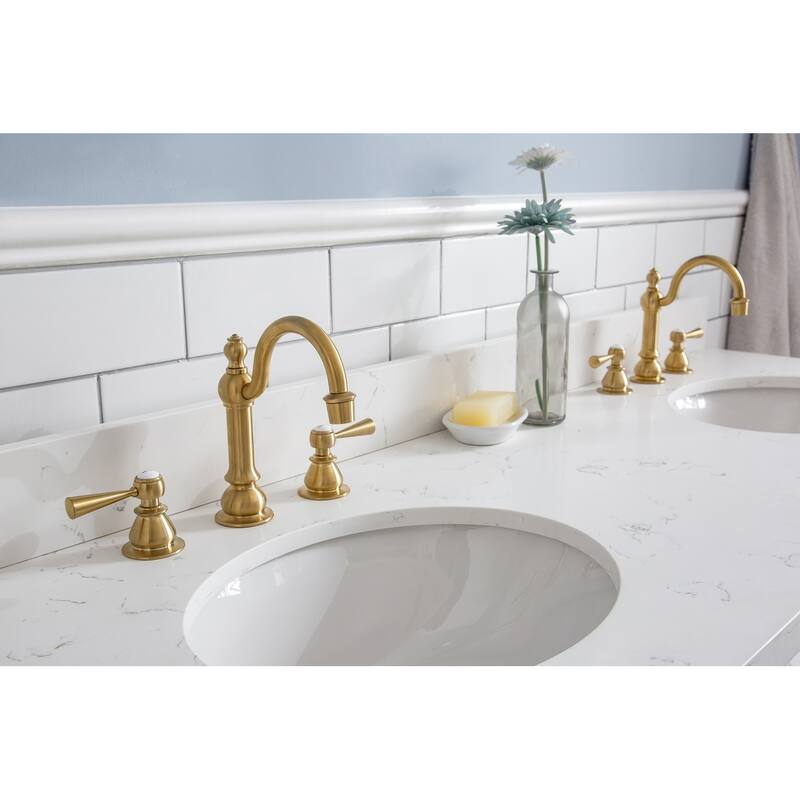 60" Palace Collection Quartz Carrara Cashmere Grey Bathroom Vanity Set With Hardware And F2-0012 Faucets, Mirror