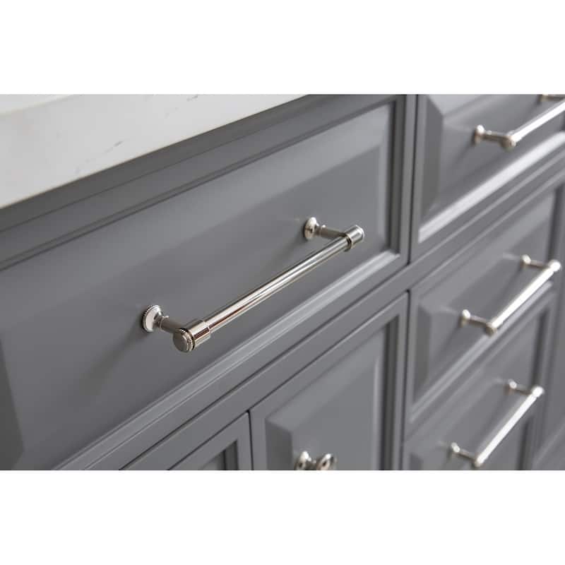 60" Palace Collection Quartz Carrara Cashmere Grey Bathroom Vanity Set With Hardware And F2-0012 Faucets, Mirror