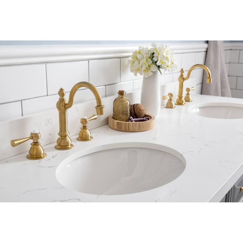60" Palace Collection Quartz Carrara Cashmere Grey Bathroom Vanity Set With Hardware And F2-0012 Faucets, Mirror