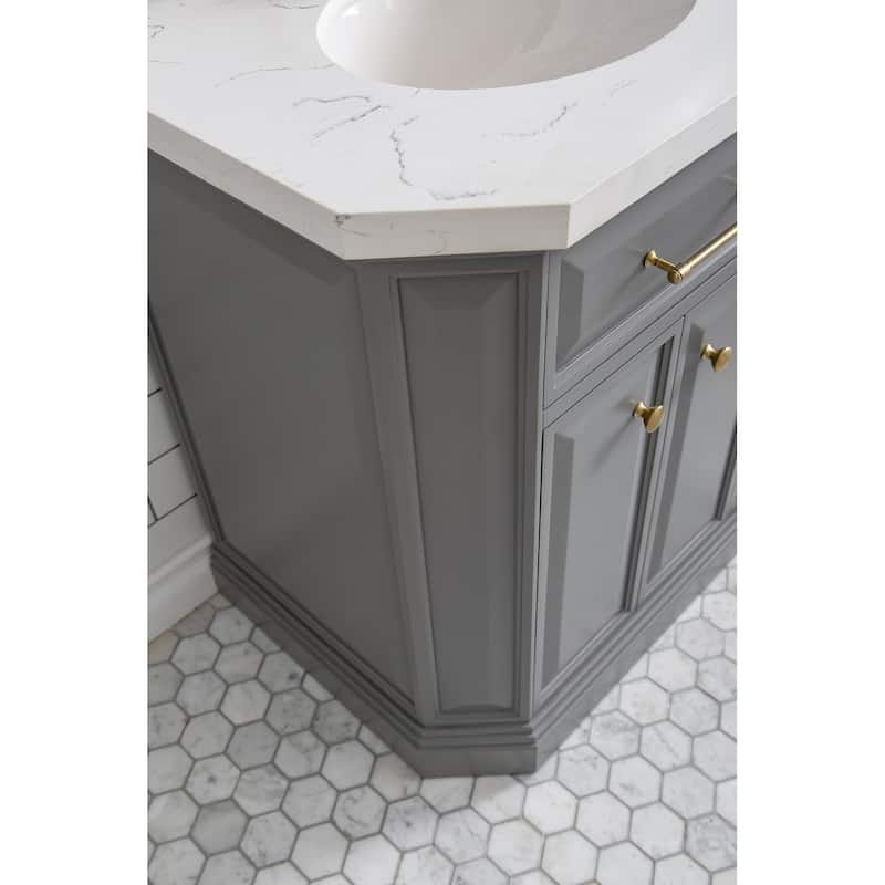 60" Palace Collection Quartz Carrara Cashmere Grey Bathroom Vanity Set With Hardware And F2-0012 Faucets, Mirror