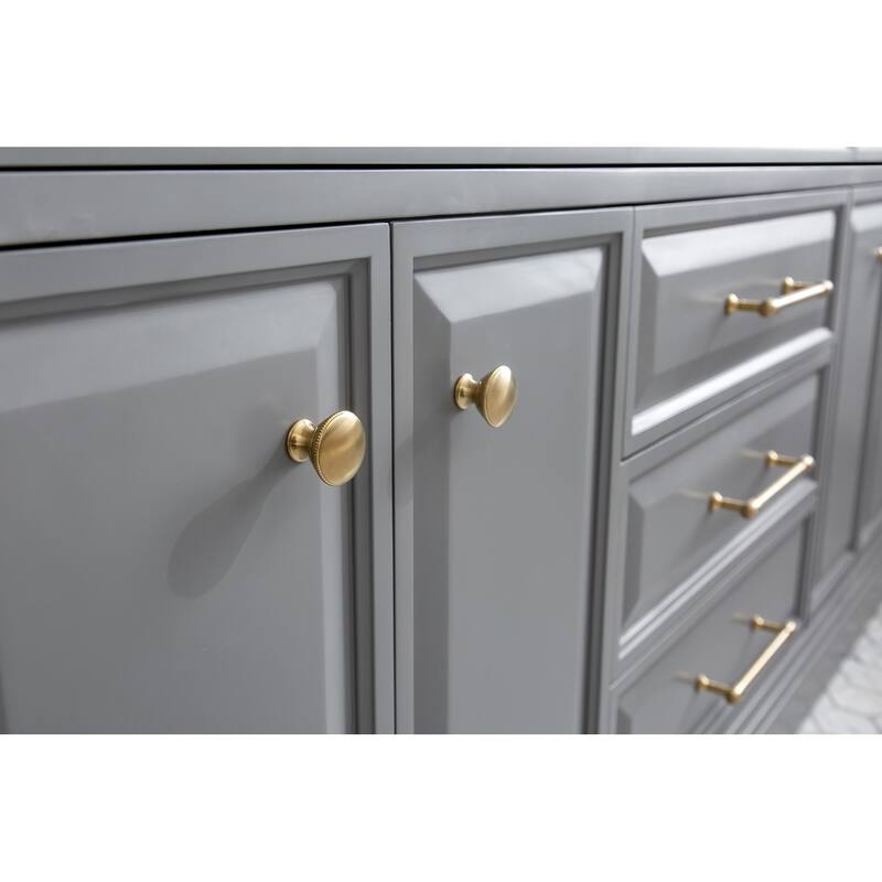 72" Palace Collection Quartz Carrara Cashmere Grey Bathroom Vanity Set With Hardware And F2-0012 Faucets, Mirror