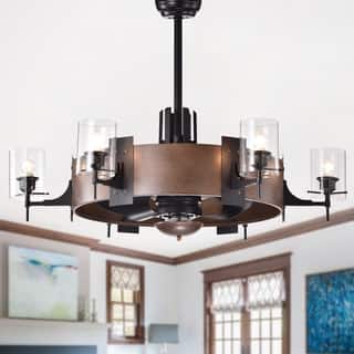 ceiling fandelier fan inch fans light faux wood lighted lamps glass remote includes kit craftsman mission lighting hoop brown overstock