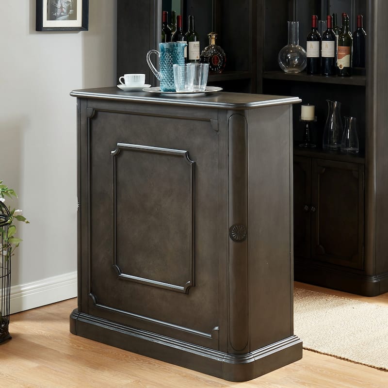 Groenlo Transitional Grey Solid Wood Multi-Storage Standing Bar with Molded Details by Copper Grove