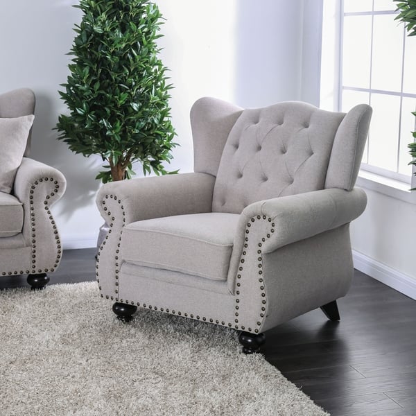 slide 8 of 8, Furniture of America Ninotsminda Tufted Accent Chair with Nailhead Light Grey