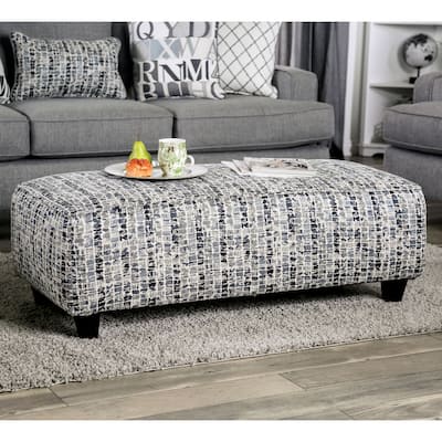 Qvareli Transitional Grey Fabric Padded Cocktail Ottoman by Furniture of America