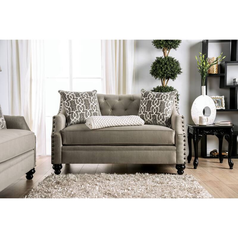 Cram Traditional Brown Chenille Tufted Loveseat by Furniture of America