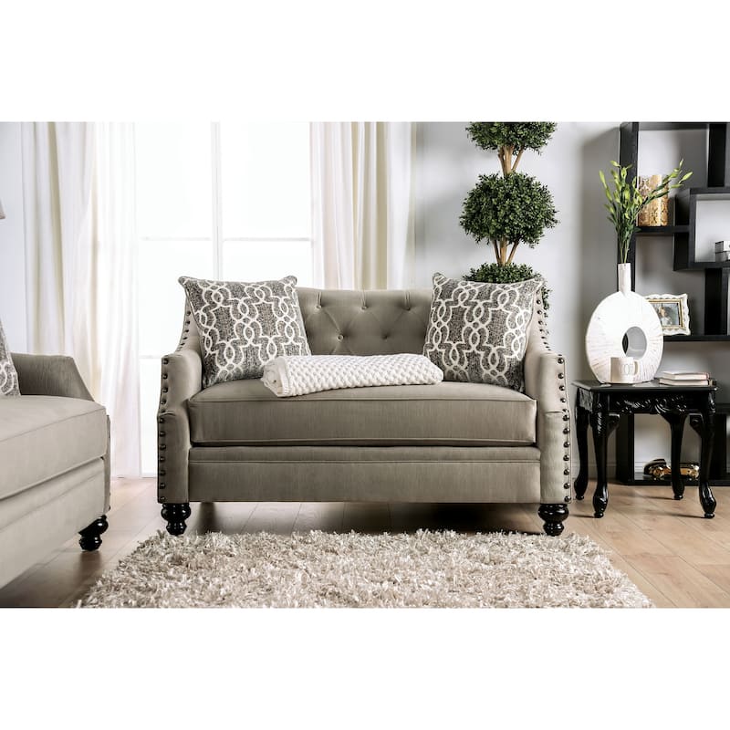 Cram Traditional Brown Chenille Tufted Loveseat by Furniture of America