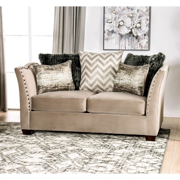 Furniture of America Daia Transitional Beige Fabric Nailhead Loveseat. Opens flyout.