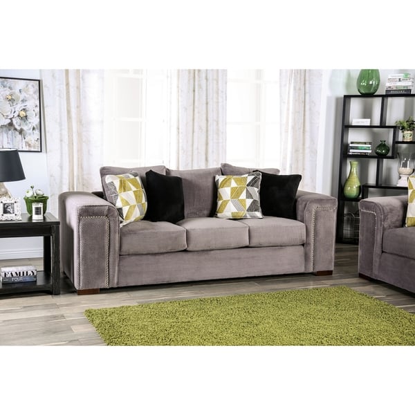 Furniture of America Eleri Grey Upholstered Sofa with Nailhead - On Sale -  Bed Bath & Beyond - 27492233