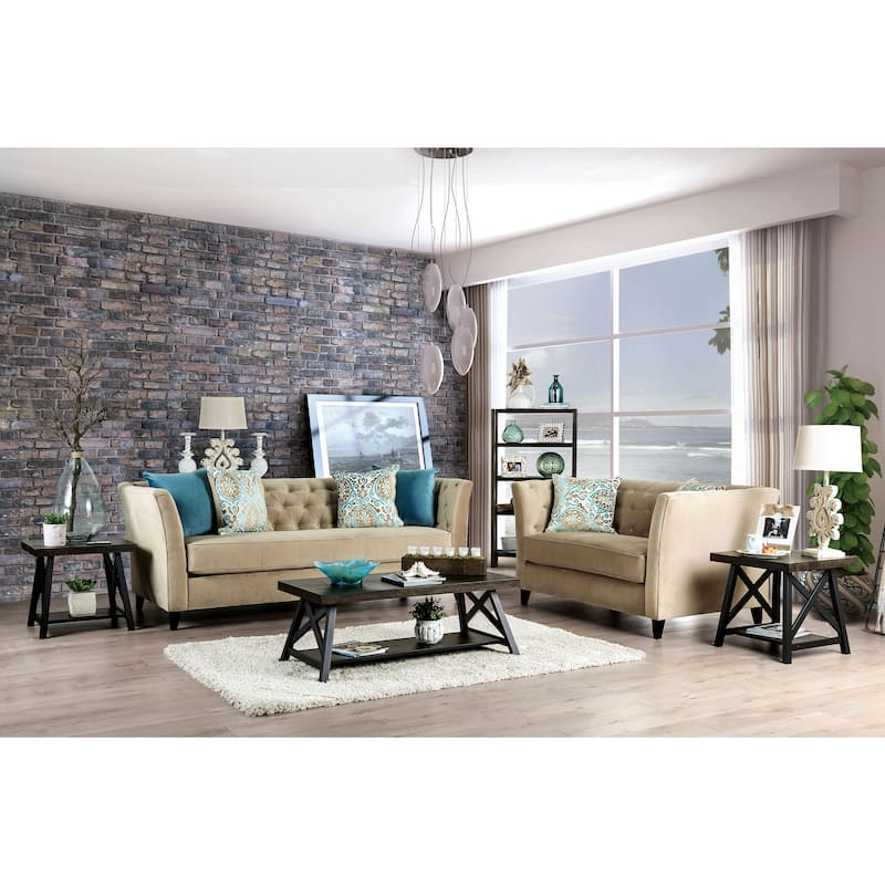 Chiatura Transitional Honey Chenille Tufted Loveseat by Copper Grove