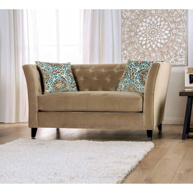 Chiatura Transitional Honey Chenille Tufted Loveseat by Copper Grove