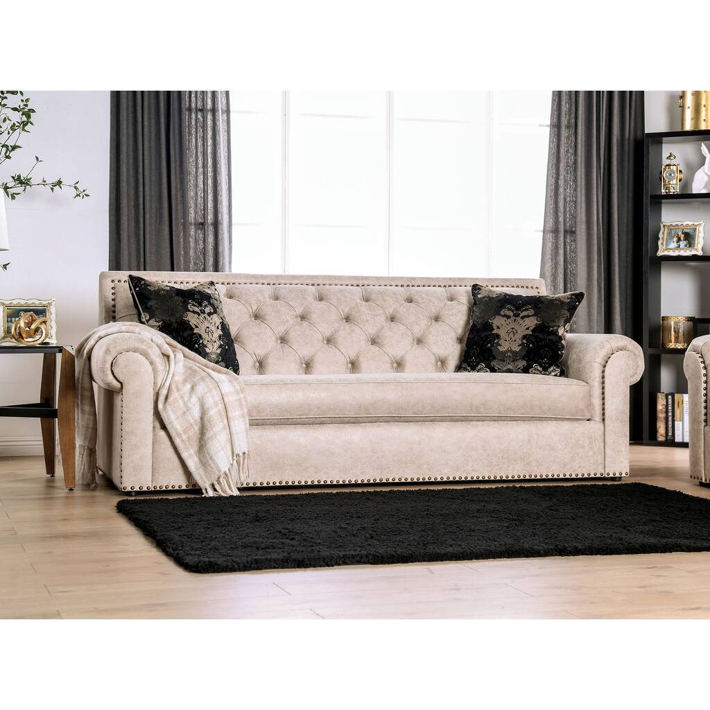 Estella Traditional Beige Fabric Upholstered Tufted Sofa by Furniture of America