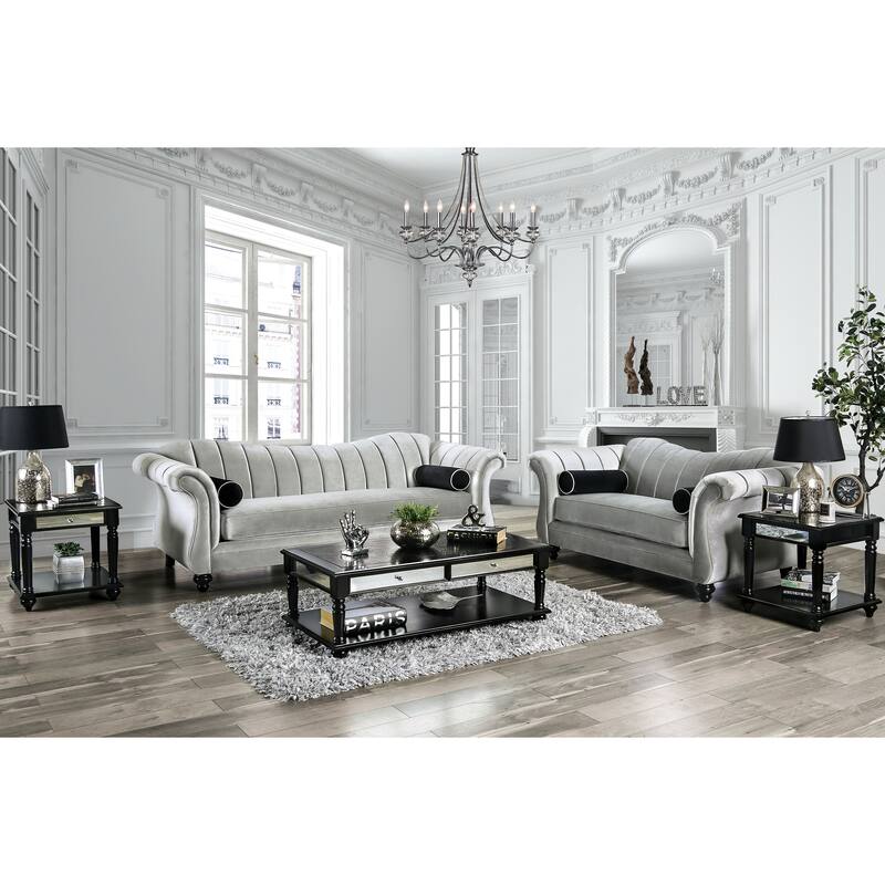 Mercy Transitional Pewter Shell Tufted Loveseat by Furniture of America