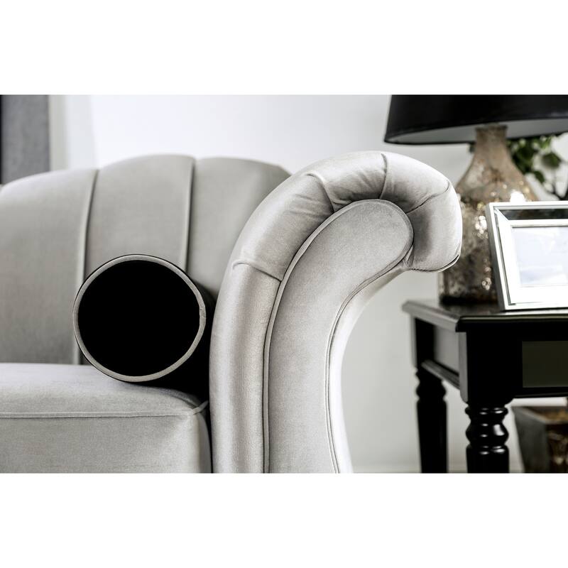 Mercy Transitional Pewter Shell Tufted Loveseat by Furniture of America