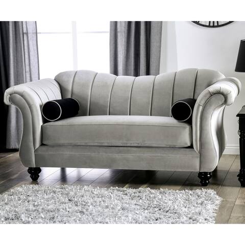 Furniture of America Mercy Pewter Shell Farmhouse Tufted Loveseat